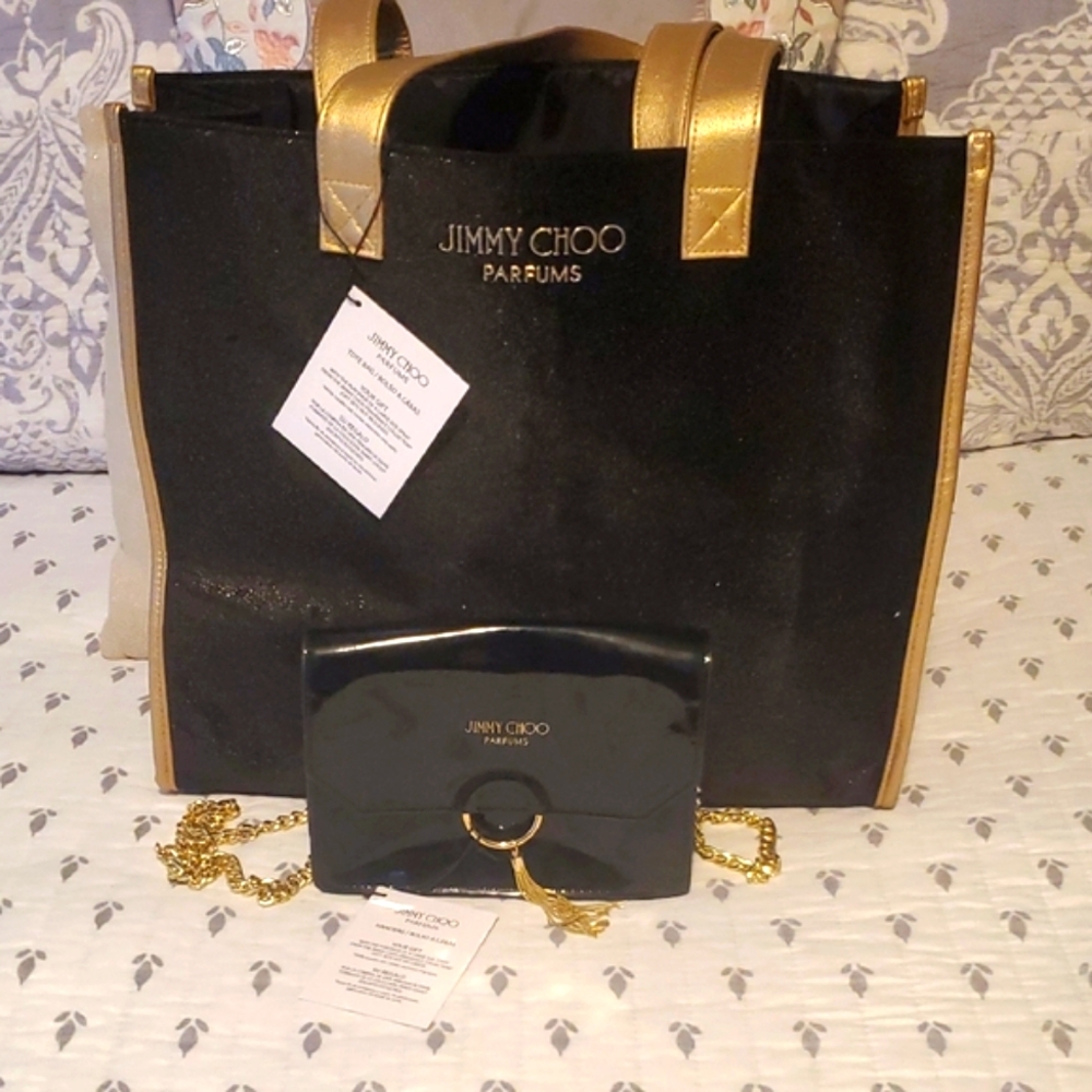 Jimmy Choo Black and Gold Bag Set